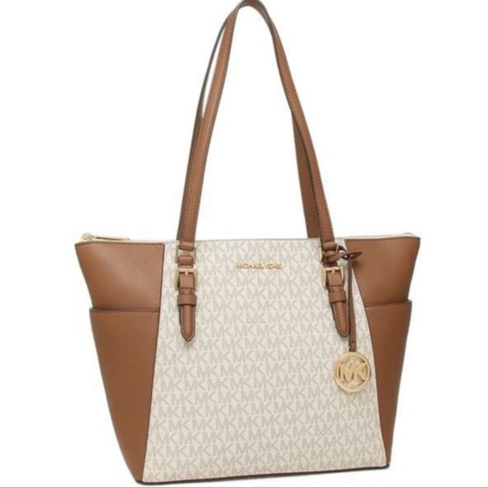 MICHAEL KORS CHARLOTTE LARGE TOP ZIP Vanilla Tote bag